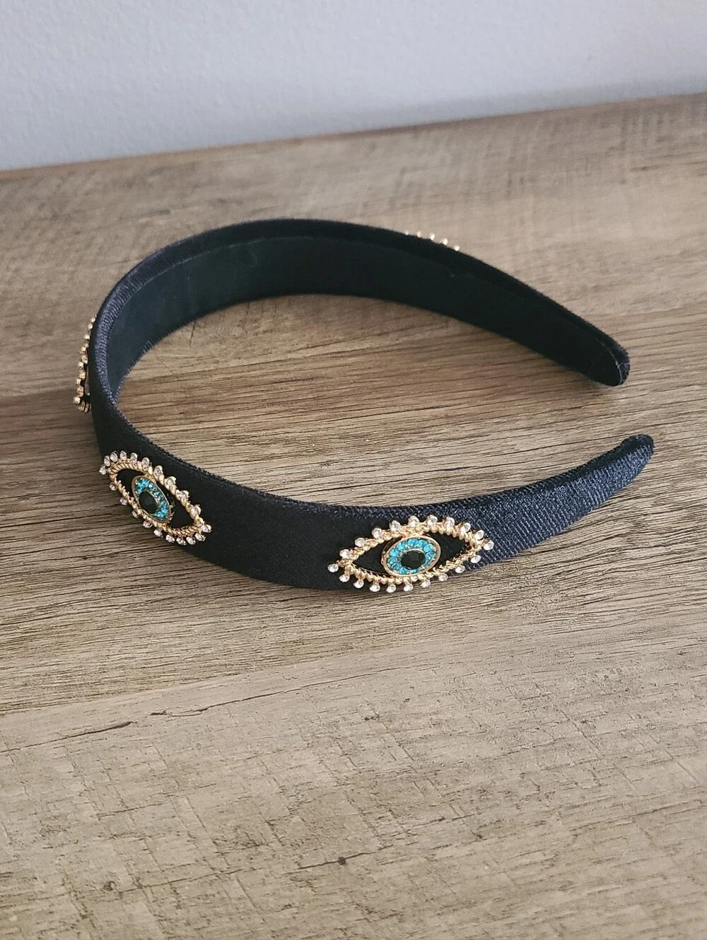 🧿 Evil Eye Jeweled Velvet Black Headband